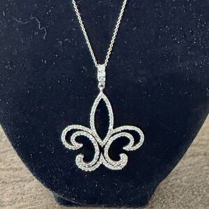 Sterling Silver and CZ Fleur-de-Lis Pendant Necklace